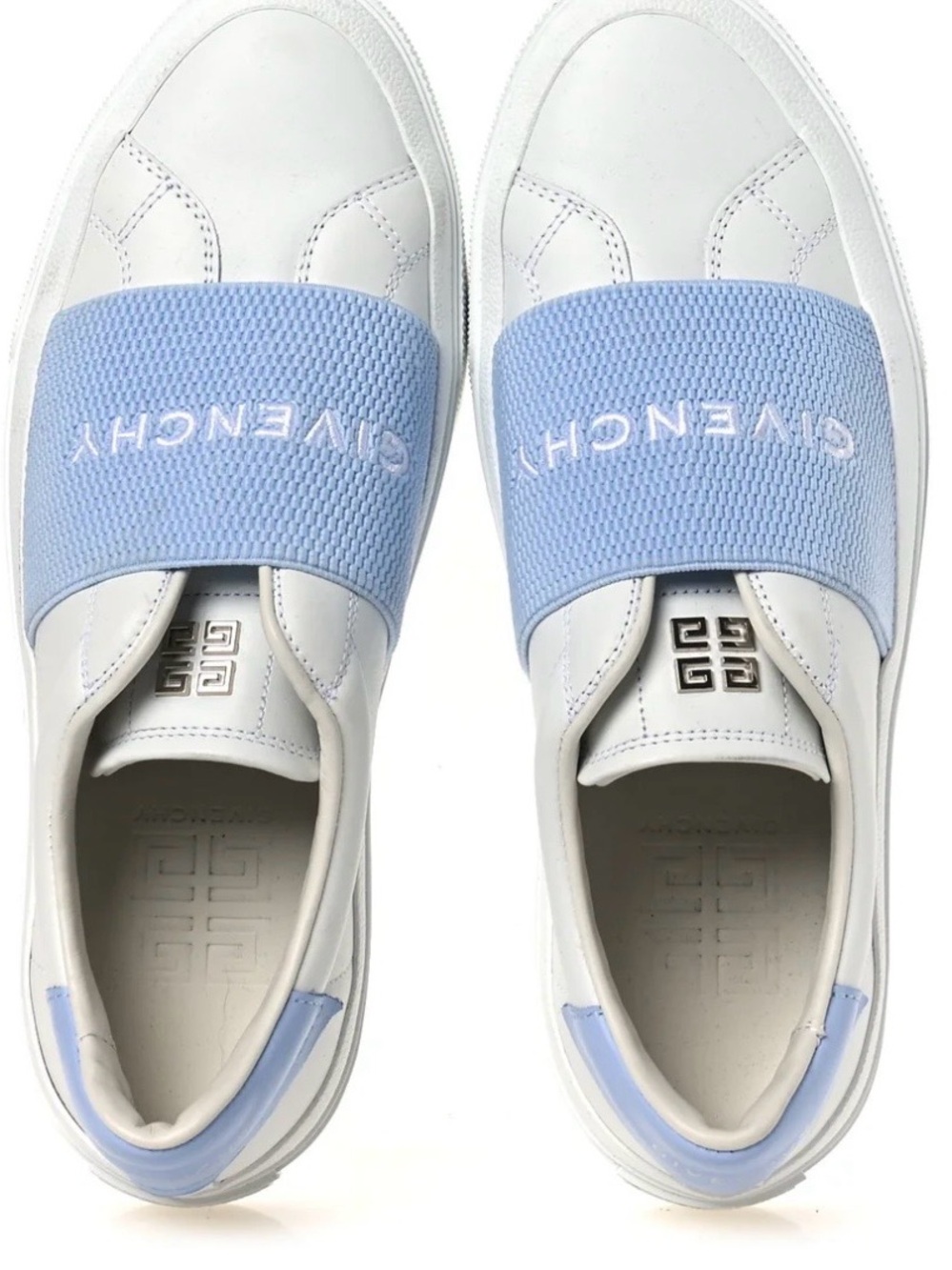 Givenchy White Leather City Sport Slip-On Sneakers with Light Blue Elastic Band